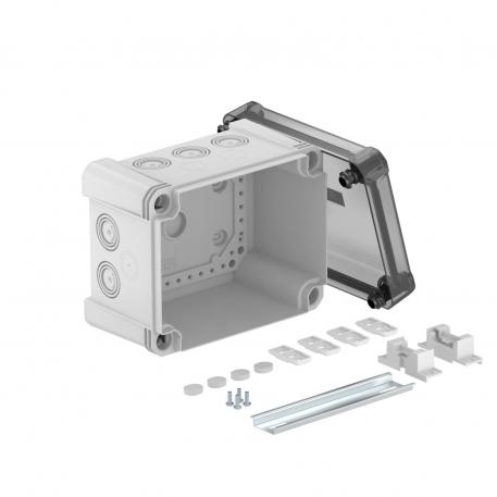 Junction box X 10 with hat profile rail 177x137x110 | 10 | IP67 | 10 x Ø20/25/32 | Grey / transparent