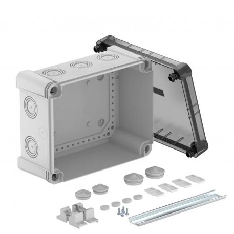 Junction box X 16 with hat profile rail 227x177x110 | 10 | IP67 | Grey / transparent