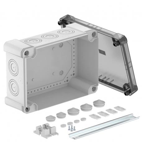 Junction box X 25 with hat profile rail 271x187x110 | 10 | IP67 | 10 x Ø25/40/50 | Grey / transparent