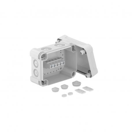 Junction box X 06 with terminal strip 137x105x68 | 8 | IP67 | 4 x Ø20/25, 4 x Ø20/25/32 | Light grey; RAL 7035