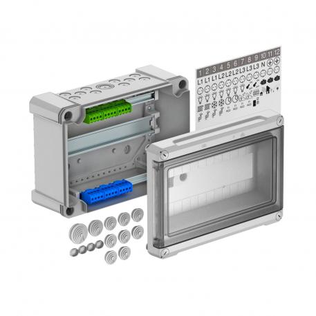 Distribution box, 12 division units, with terminal strip, polystyrene 286 | 202 | 126 | Connector