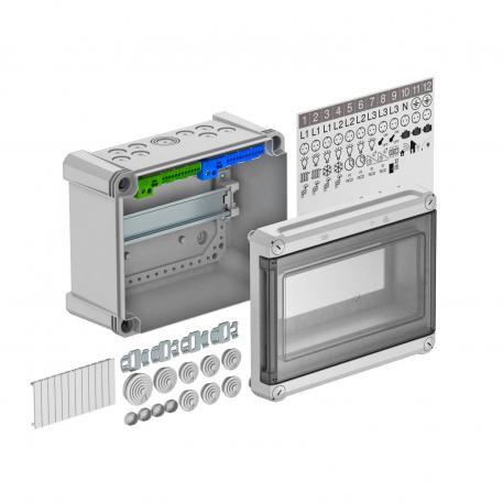 Distribution box, 9 division units, with terminal strip, polycarbonate