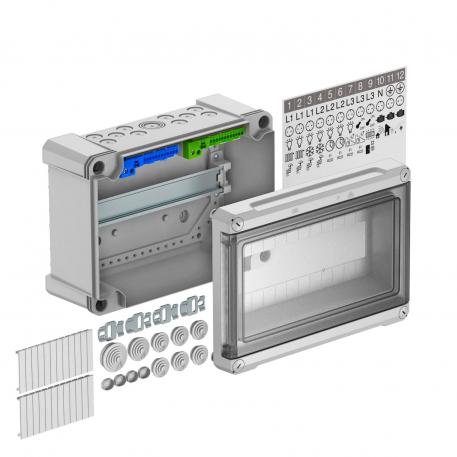 Distribution box, 12 division units, with terminal strip, polycarbonate 286 | 202 | 126 | Connector