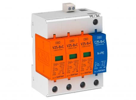 Combination arrester V25, 3-pole + NPE 385 V with remote signalling 3+N/PE | 385 | IP20