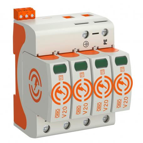 Surge arrester V20, 4-pole with remote signalling, 280 V 4 | 280 | IP20