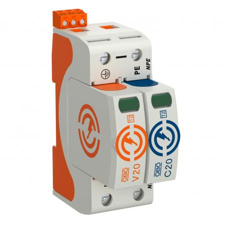 Surge arrester V20, 1-pole + NPE and remote signalling, 280 V 1+N/PE | 280 | IP20