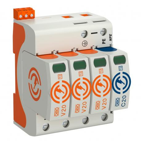 Surge arrester V20, 3-pole + NPE and remote signalling, 320 V 3+N/PE | 320 | IP20