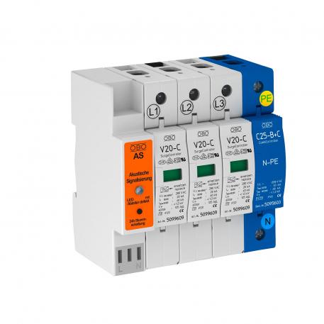 Surge arrester, 3-pole + NPE with audible signalling 280 V