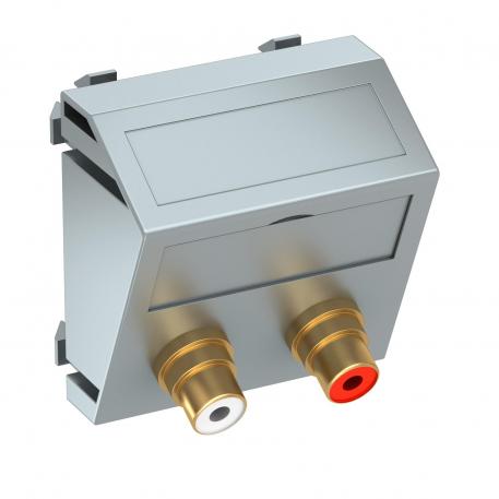 Audio cinch connection, 1 module, slanting outlet, as 1:1 coupling, aluminium-painted  |  | Cinch | Aluminium painted