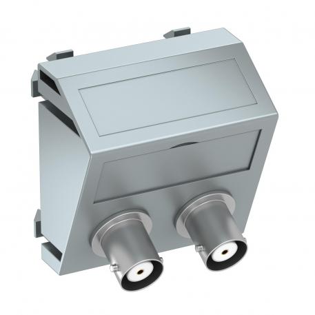 2 x BNC connection, 1 module, slanting outlet, as 1:1 coupling, aluminium-painted  |  | BNC/TNC | Aluminium painted