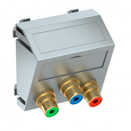 Component video connection, 1 module, slanting outlet, as soldered connection, aluminium-painted  |  | Cinch | Aluminium painted