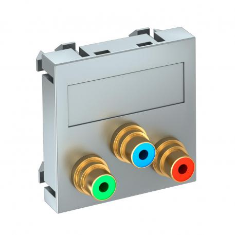 Component video connection, 1 module, straight outlet, as 1:1 coupling, aluminium-painted  |  | Cinch | Aluminium painted