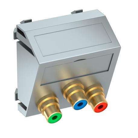 Component video connection, 1 module, slanting outlet, as 1:1 coupling, aluminium-painted  |  | Cinch | Aluminium painted