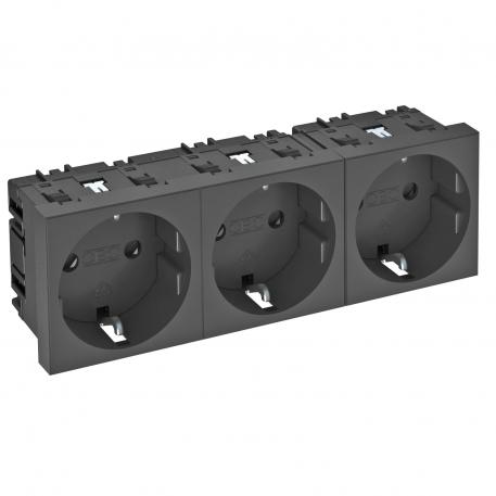 0° socket, protective contact, triple 3 | Triple 0° | Black-grey; RAL 7021