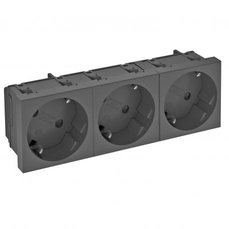 33° socket, protective contact, triple 3 | triple 33° | Black-grey; RAL 7021